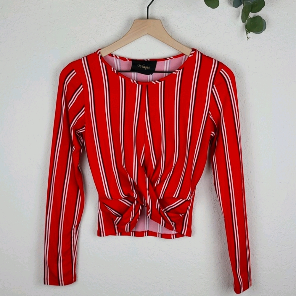 Wishful Top Stripes Long Sleeve XS petite red crop